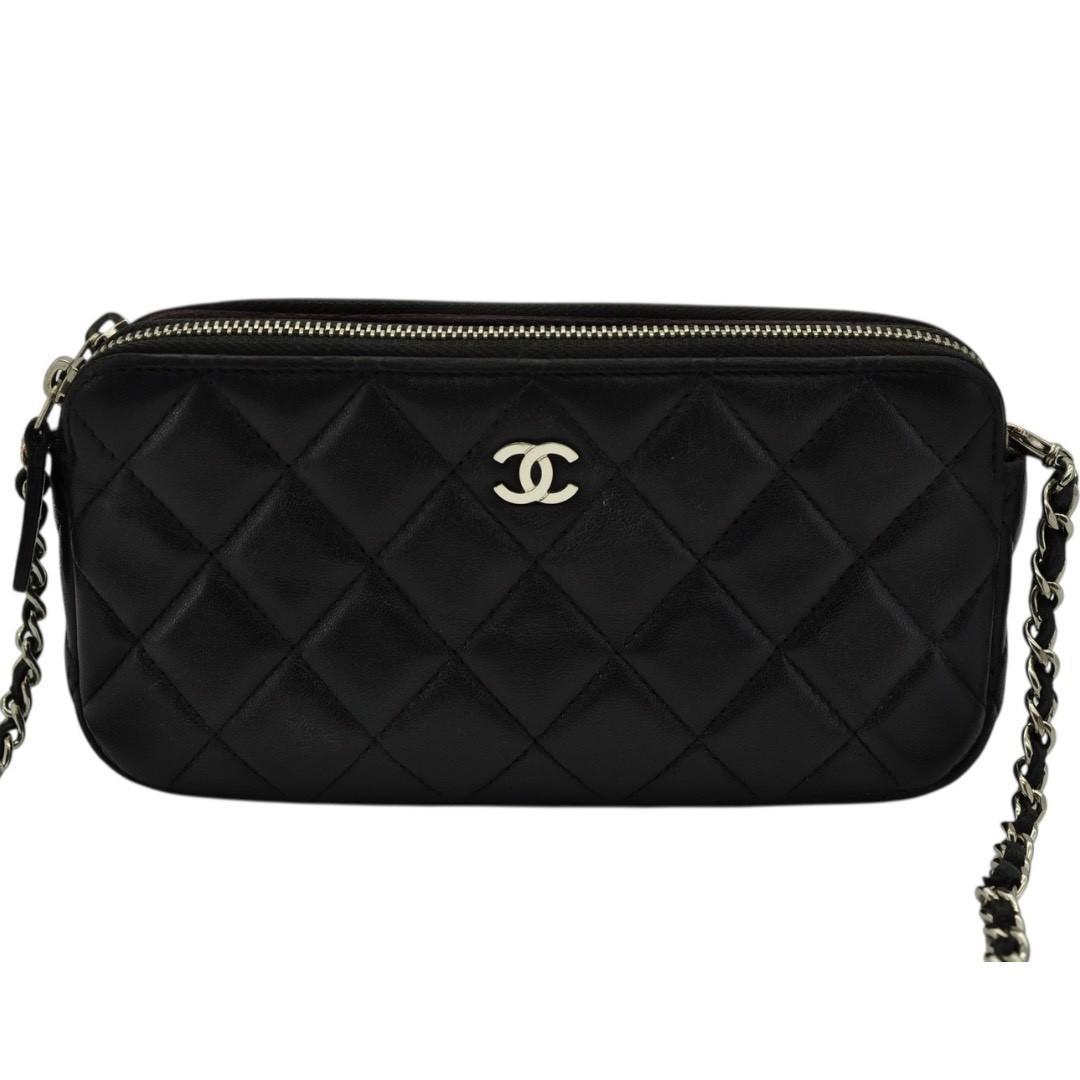 CHANEL シャネル マトラッセ チェーンウォレット ラムスキン 黒