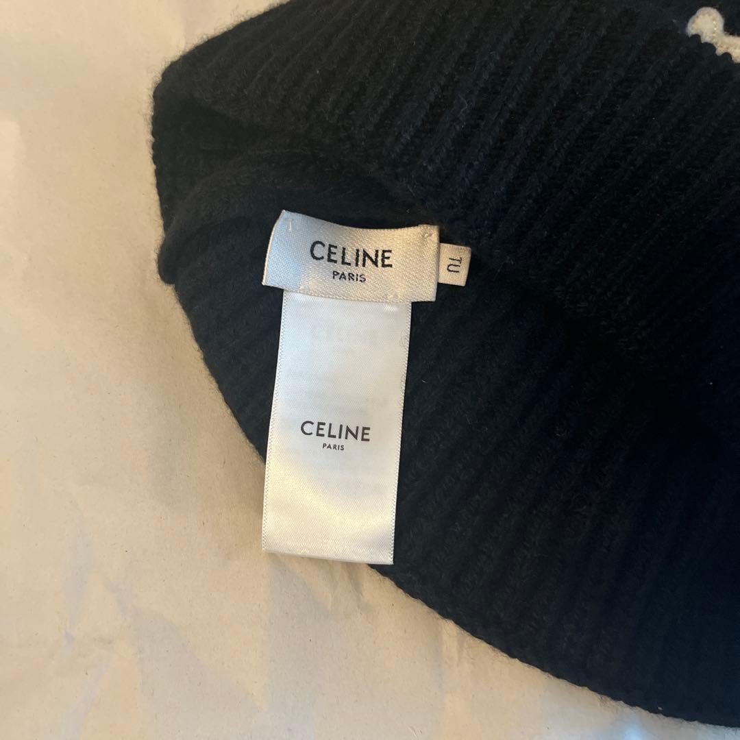 CELINE ブラックニット帽 FREEサイズ