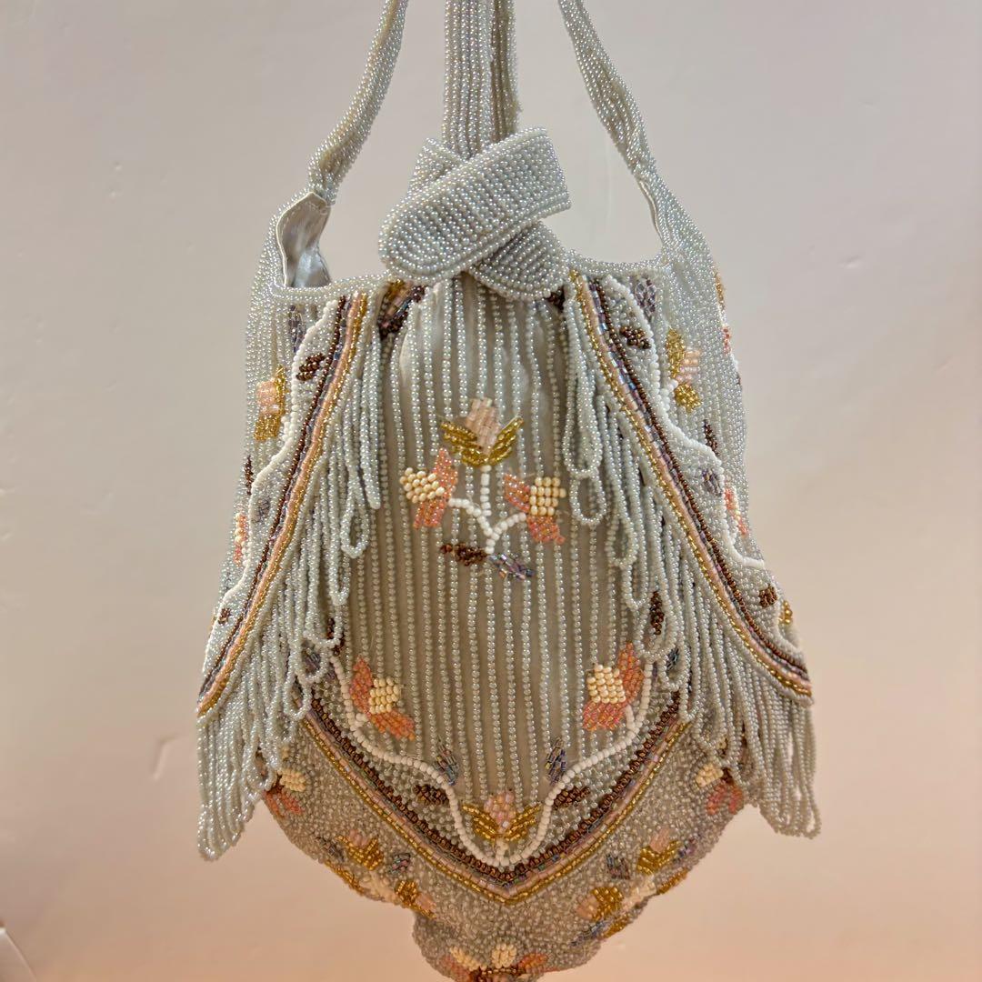 美品◇ヴィンテージ◇レトロ ビーズバッグ◇和装バッグ◇パーティーバッグ◇グレー