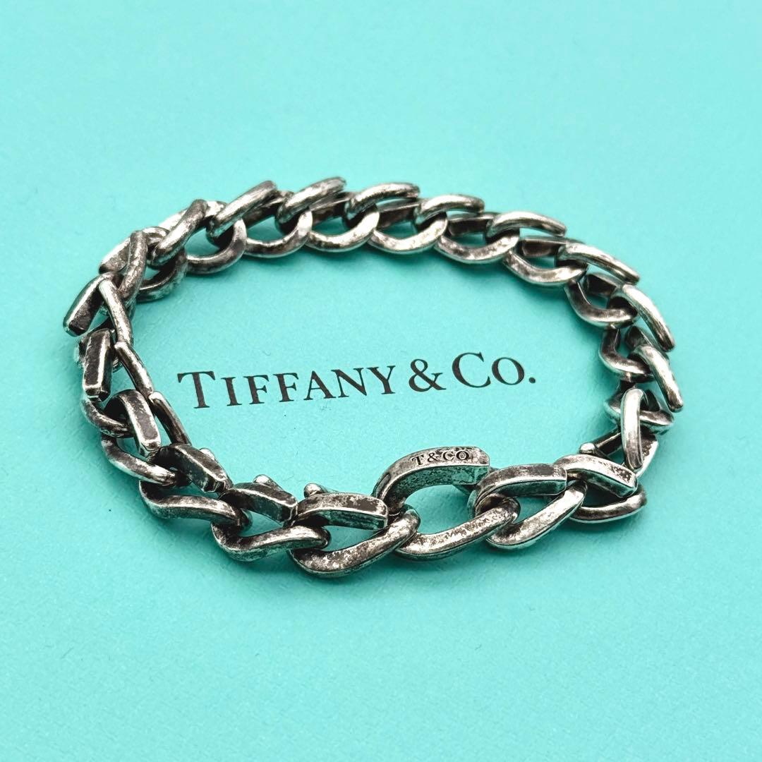 美品 Tiffany フォージ ミディアム リンク ブレスレット いぶし加工 L