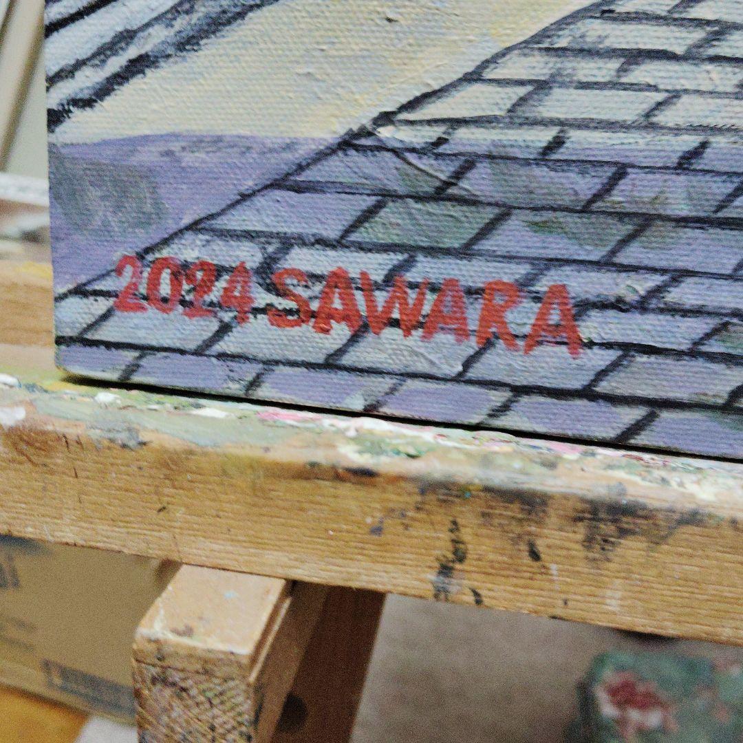 初夏、夕方のドイツ、ローテンブルク、F10号のアクリル画、佐原聖春