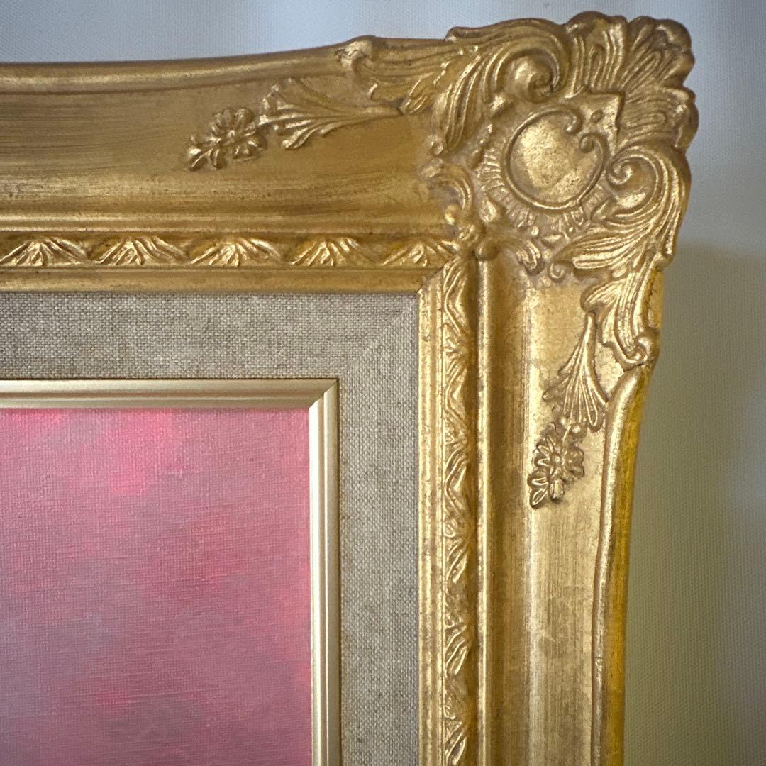 真作　肉筆　キャンバス油彩絵画　薔薇　静物画　新品額縁　インテリア　作家証明書付