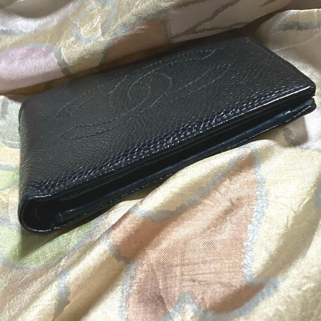 シャネル キャビアスキンココマークブラックレザー CHANEL二つ折り財布正規品