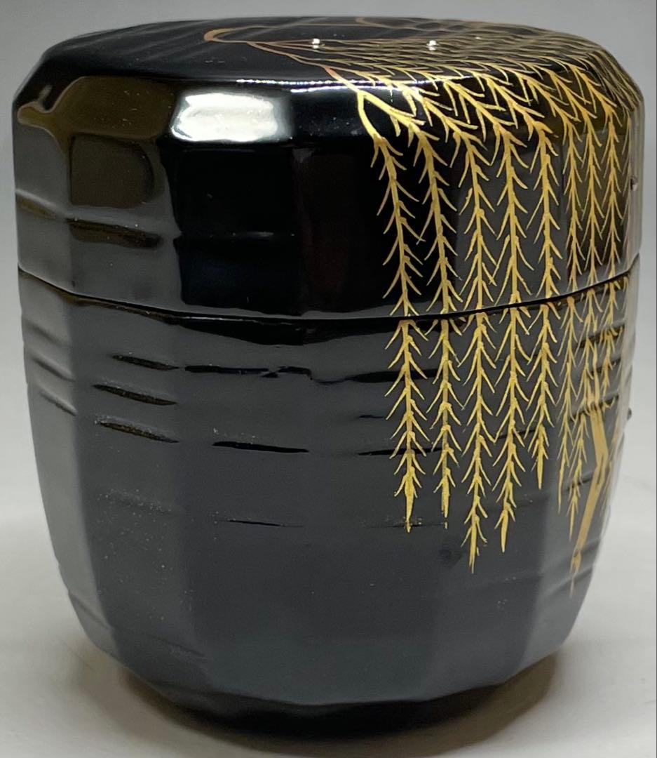 吉田一峰　認得斎好写　折撓柳蒔絵棗　四方桟共箱 　栞　T74