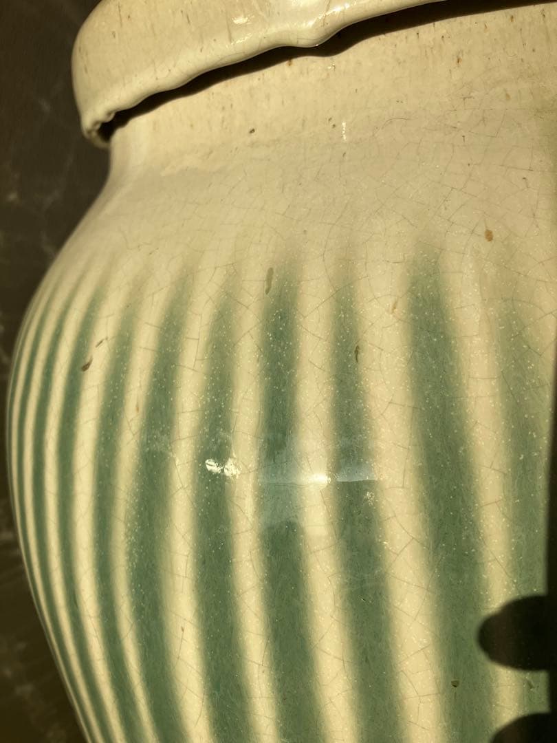 信楽焼　茶壺　大壺　すだれ壺　ストライプ柄　明治　アンティーク