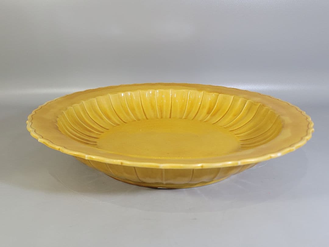 DT571 中国 黄色 古い皿 39.5cm