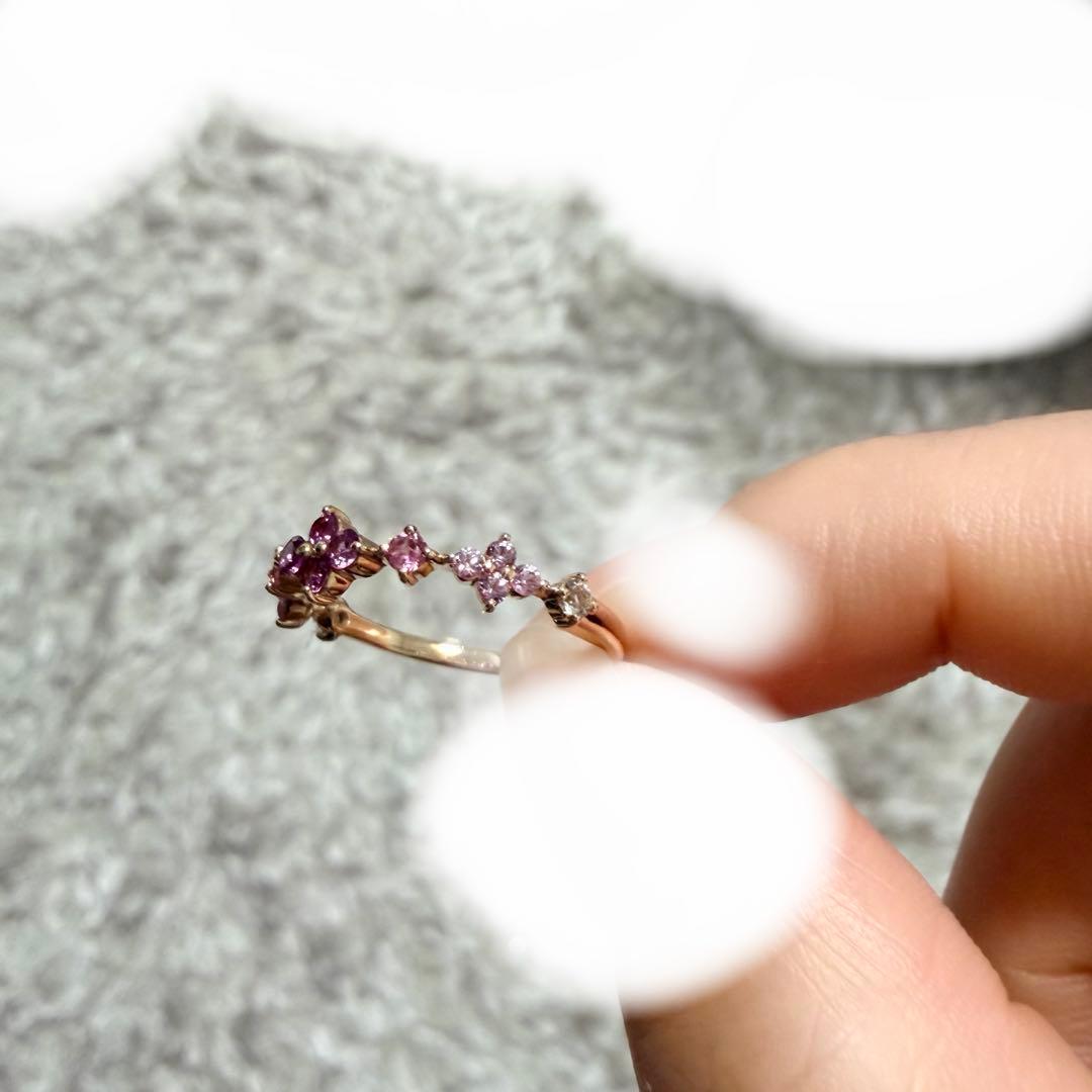 ツツミ　K10YG 13号　マルチストーンリング　ピンク系　ガーネット