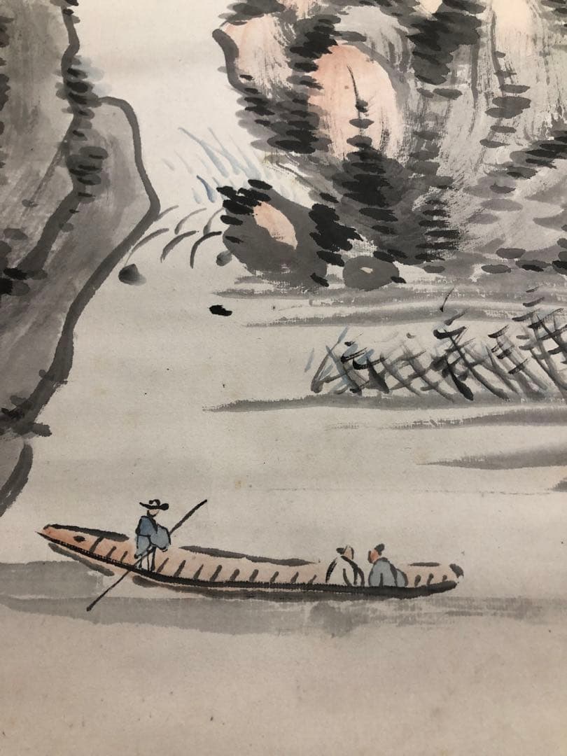 水墨畫。山水。戰前。名作家「福岡 敬堂」七十三才時の作品。共箱。古美術。骨董品。