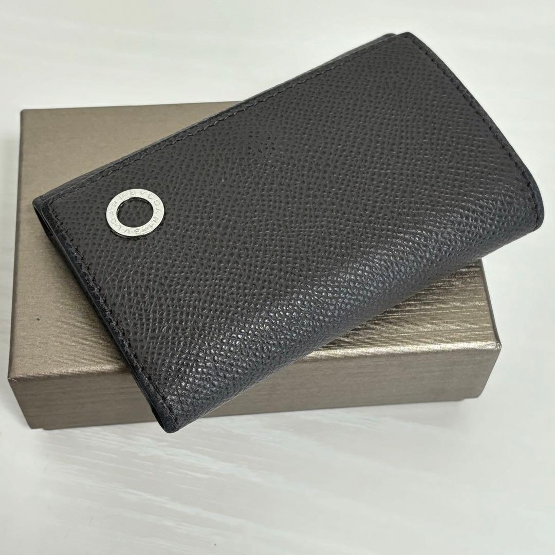 付属品付き ブルガリキーケース 6連フック ダークグレー レザー サークルロゴ