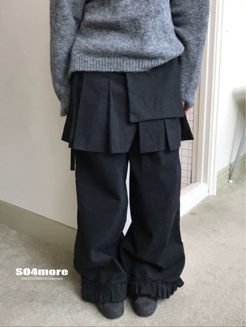 レイヤードスカートパンツ ラップパンツ ワイド スラックス 韓国