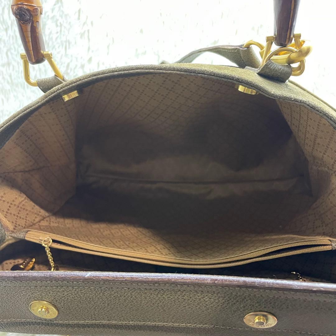 美品　GUCCI グッチ バンブー 2way ショルダーバッグ スエード カーキ