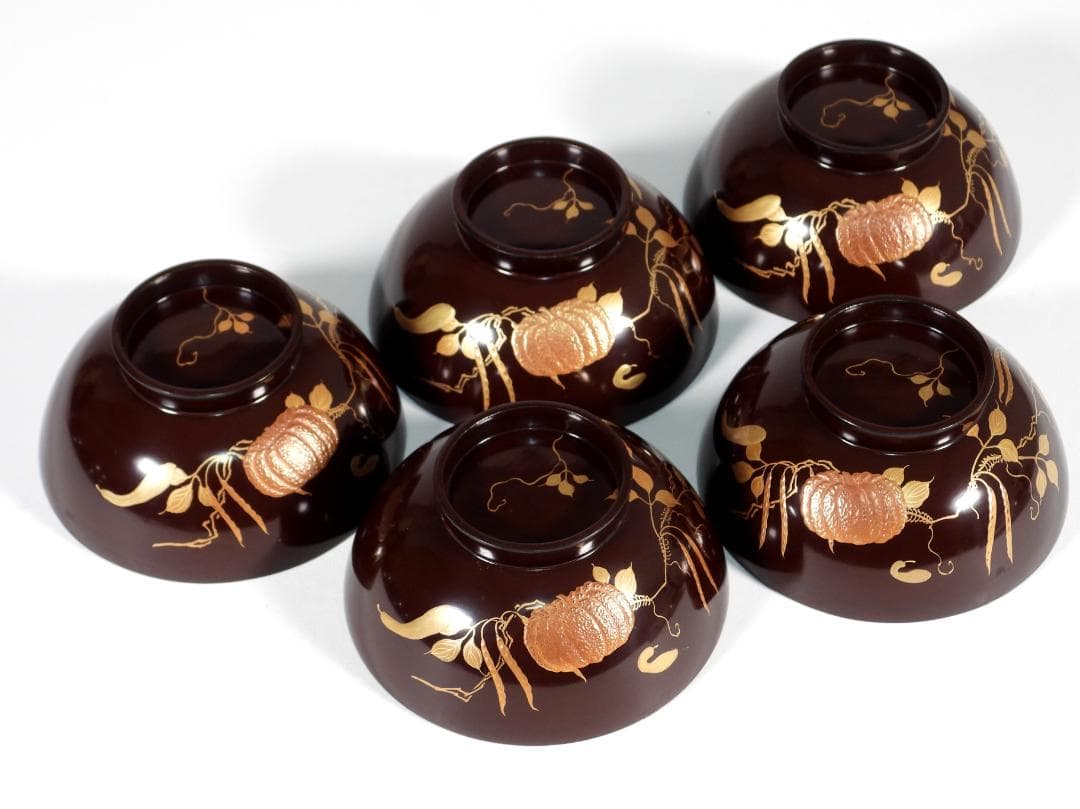 金蒔絵 木製 漆器 輪島金沢能登 汁椀蓋碗5客セット 小吸物碗