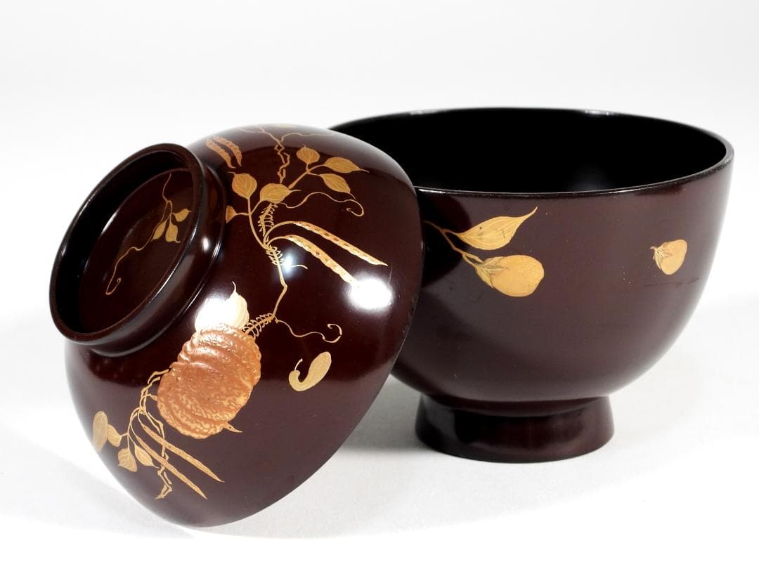 金蒔絵 木製 漆器 輪島金沢能登 汁椀蓋碗5客セット 小吸物碗