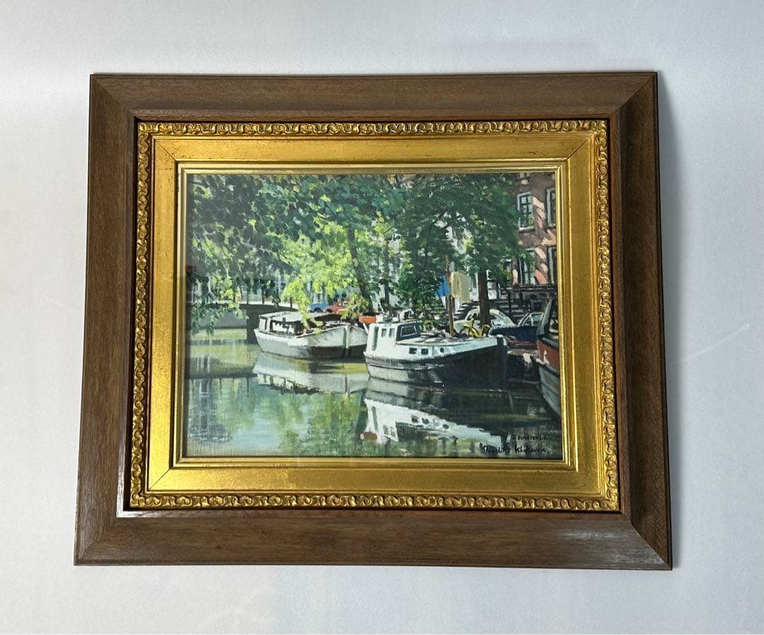 真作　石川滋彦 油絵pv-509 「五月の運河」サイン裏書有 油彩 油画 絵画