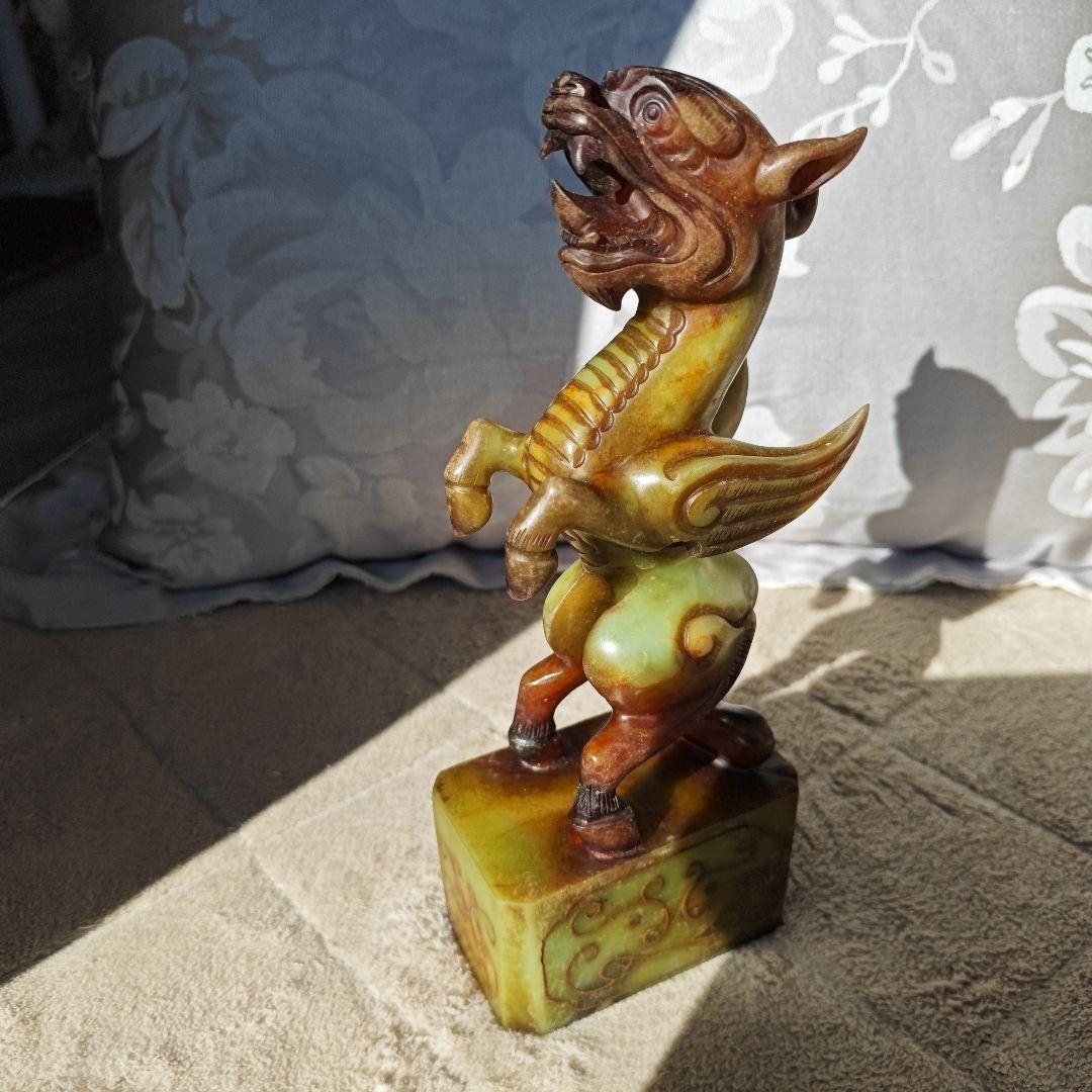 聖獣 麒麟 開運 天然石 手彫り 骨董品 パワーストーン