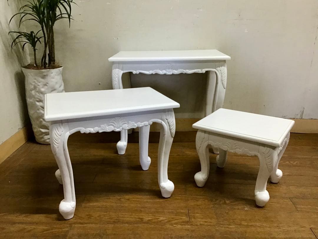 Nino☆管283☆ヨーロピアンクラシック☆姫系☆白家具☆ネストテーブル