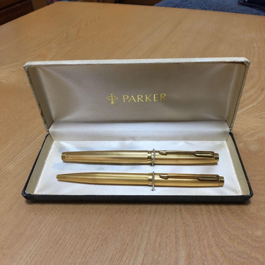 【希少】PARKER フランス製14K （585刻印）万年筆 ボールペンセット