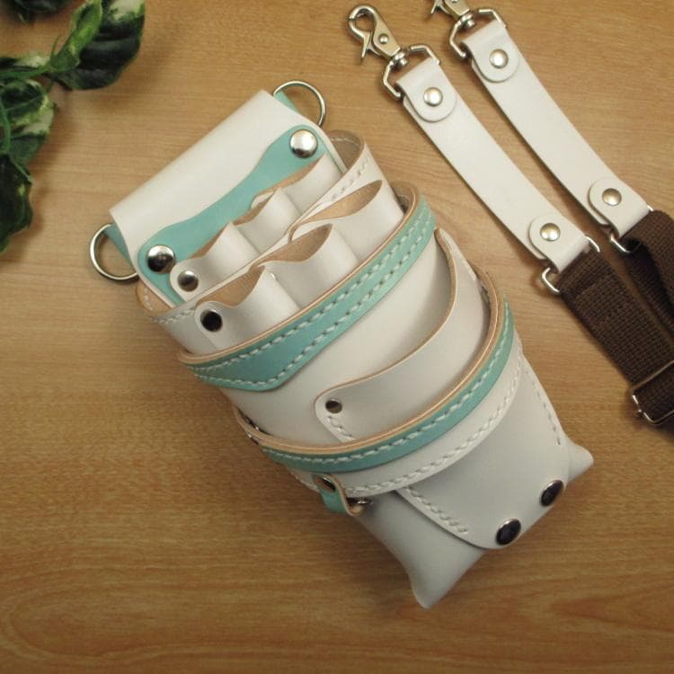 ホワイト＆空色　６丁差し　本革シザーケース　SCA-154/CWD