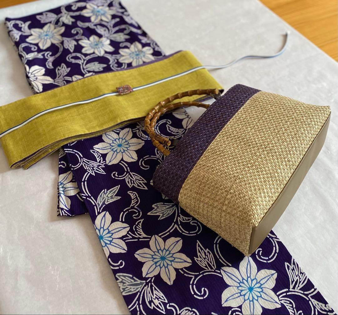 【新品未使用】カゴ風バッグ　生成り×パープル