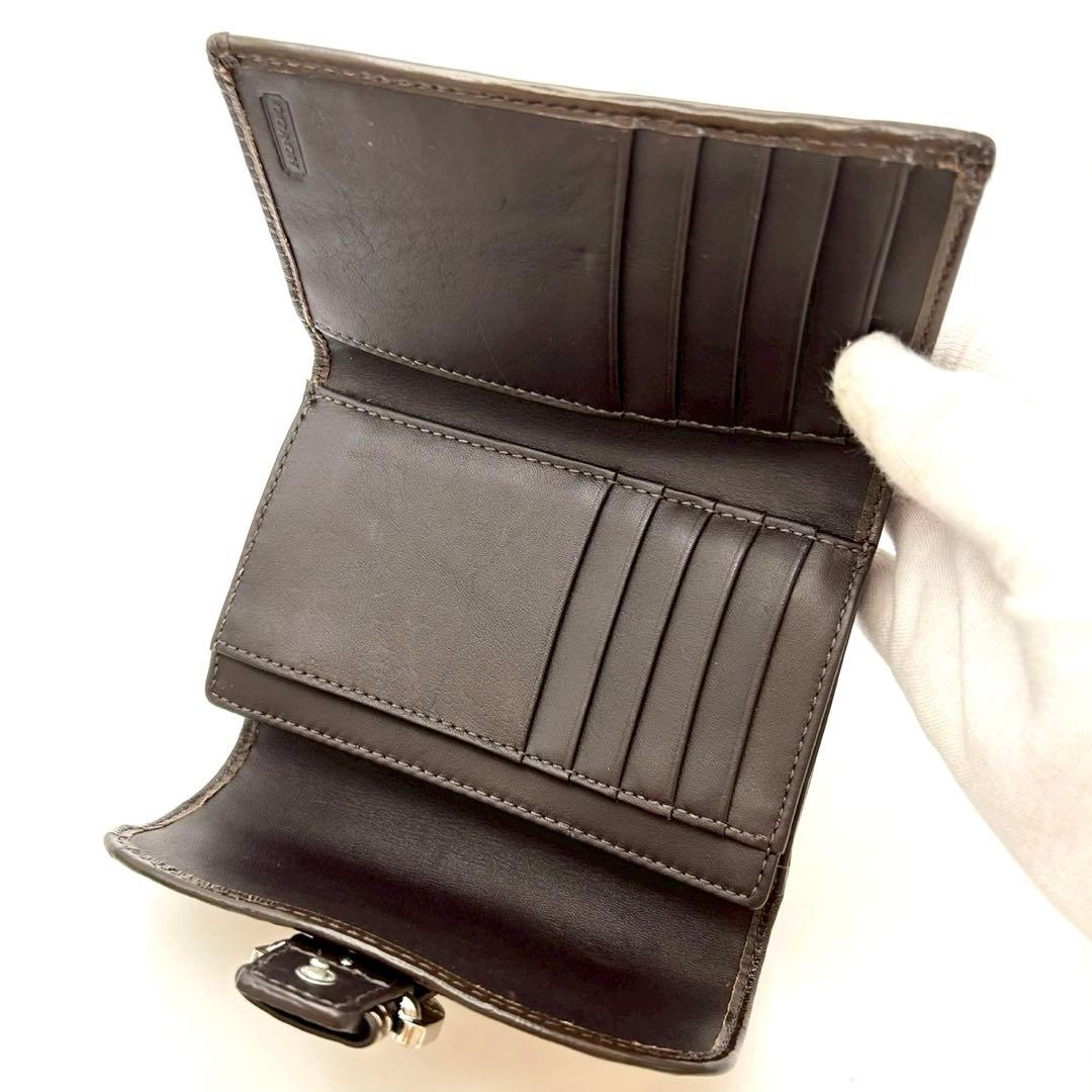 【超美品】COACH コーチ シグネチャー キャンバス 三つ折り財布 バックル