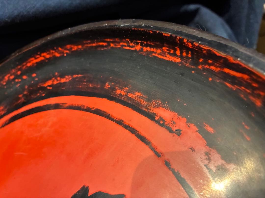 浄法寺塗　花文様　刳り貫き　足付き丸盆　丸膳　明治　木製