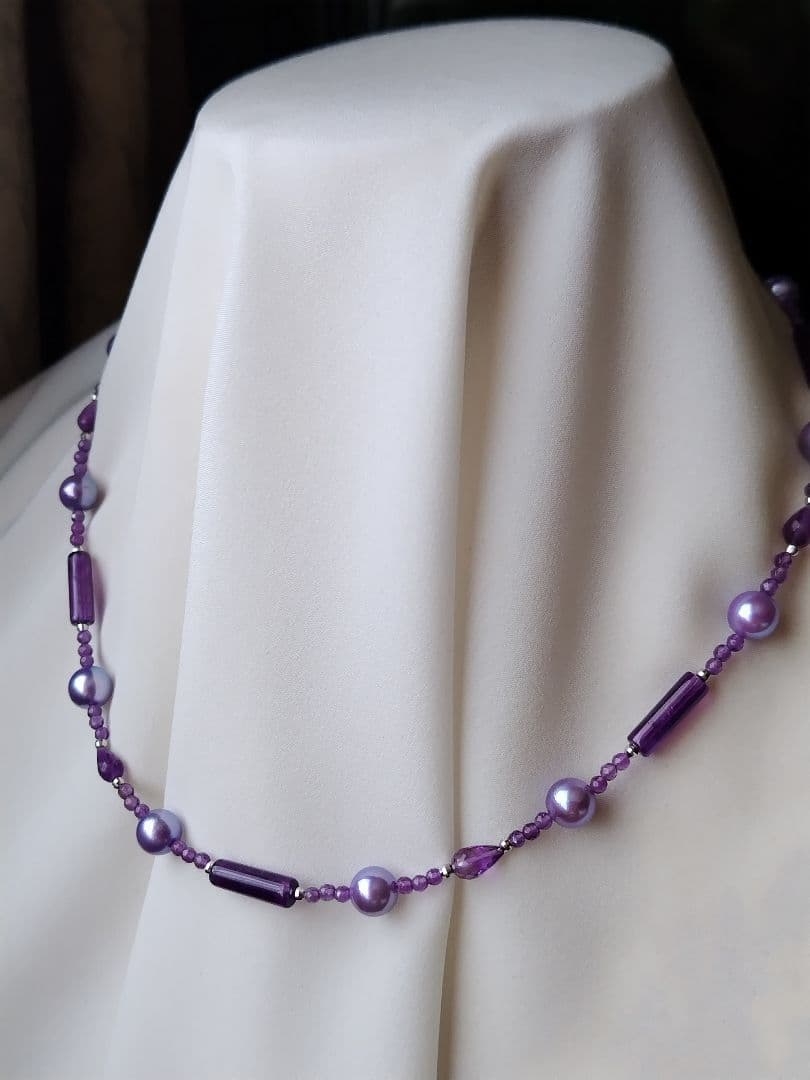 アコヤ真珠ラベンダーカラー(染)、各種アメジスト ネックレス