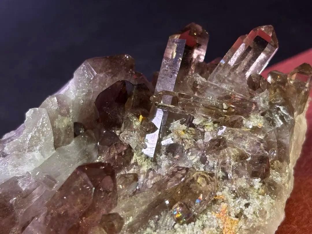 【超キラキラ透明】天然スモーキークォーツ 大きめクラスター 煙水晶(ブラジル産)