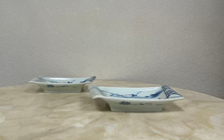 染付　向付　皿　食器　鳥獣戯画紋向付　2枚組