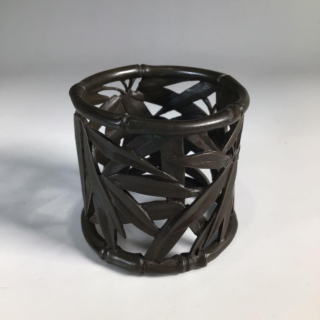 Ｎ２５４　蓋置　『金谷五良三郎造』『砂張銅』『笹蓋置』　共箱　茶道具