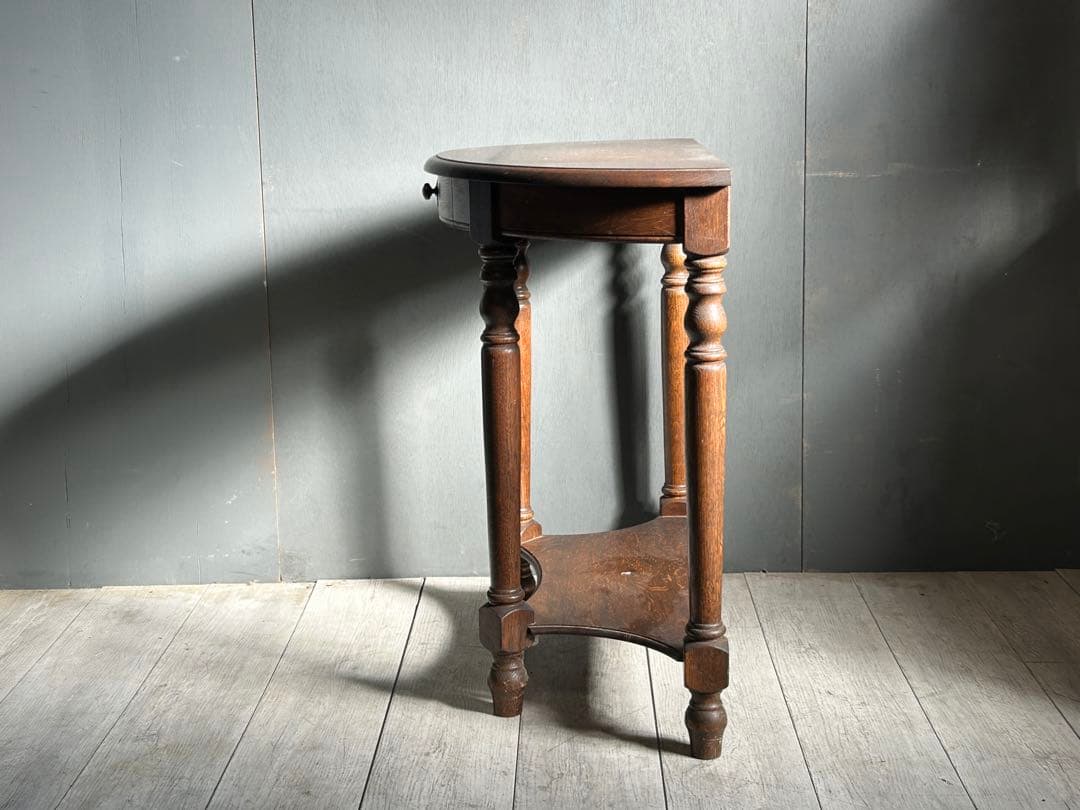 希少　イギリス　アンティーク　オーク材　シンプル　ハーフムーン　ろくろ　IG