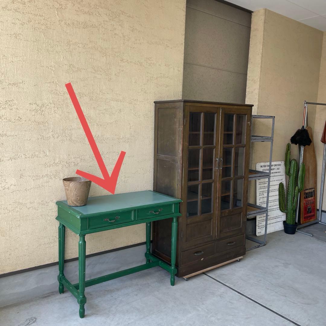 【訳あり】ヴィンテージ デスク 机 レトロ 蚤の市 アンティーク 店舗什器 緑