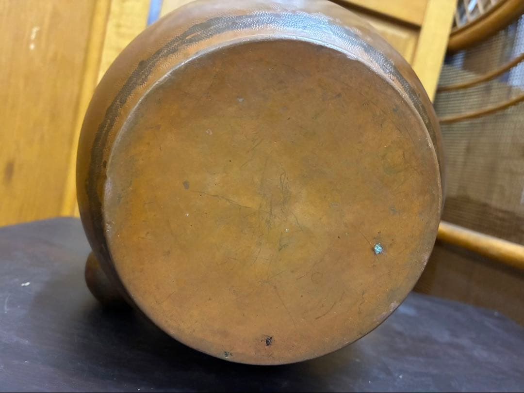 銅製の山彫刻やかん　アンティーク　古美術　骨董品