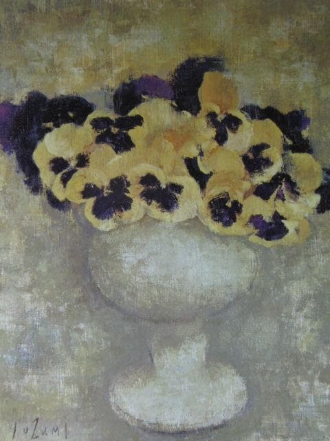 五百住乙人、「パンジー」、希少な額装用画集より、新品高級額装付