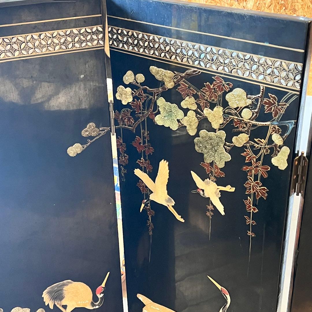 一点　中国美術 螺鈿細工 鶴　年代物　パーテーション 飛天 漆器 天水