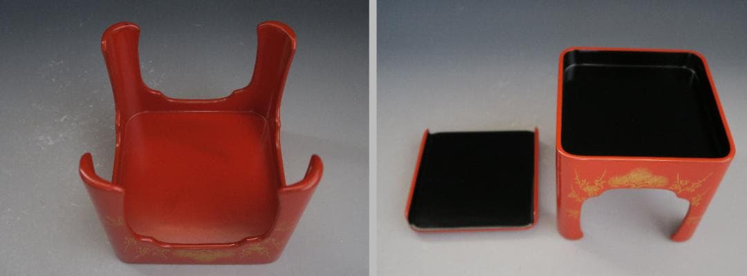 【輪島塗】屠蘇器 稲忠漆芸堂謹製 鶴亀松竹梅 沈金 洗朱 壱組 天然木 共箱