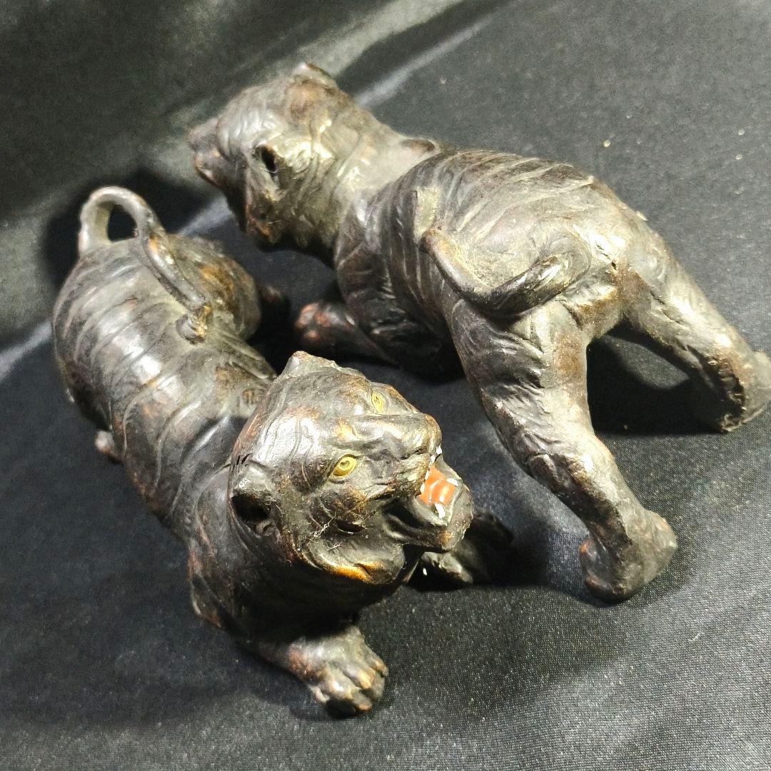 中国骨董 虎2頭 陶芸品 無銘時代物 古美術品 アンティーク コレクター放出美品