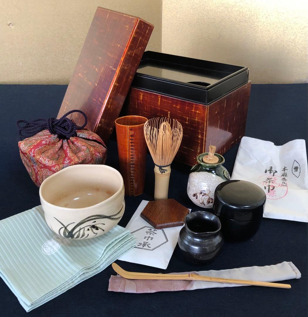 ‼️割引《R》茶道具 茶箱 お茶道具9点 帛紗 仕覆付　250731F3