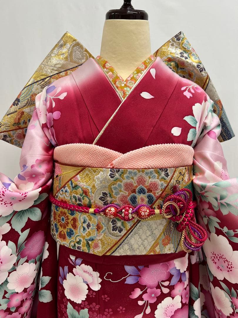 振り袖　フルセット　長襦袢付　赤　成人式　刺繍入り　銀通し　670