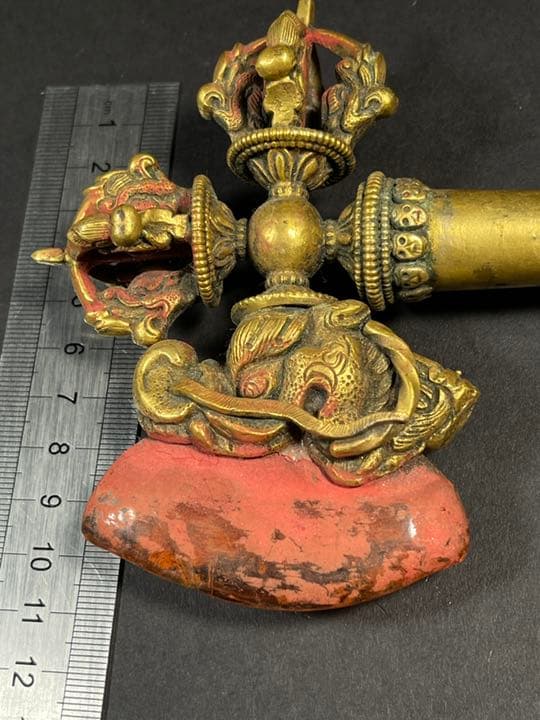 五股金剛杵月刀法器 鎏金法物 蔵出天然水晶刃嵌 金剛降魔法器 大逸品