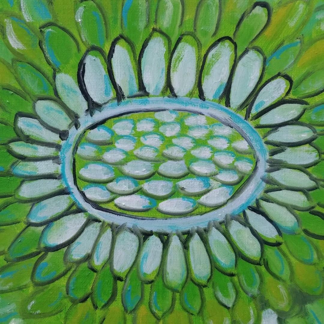 油絵　あらんぼん　小さな植物の中心部の世界　ボタニカルアート　ポップアート