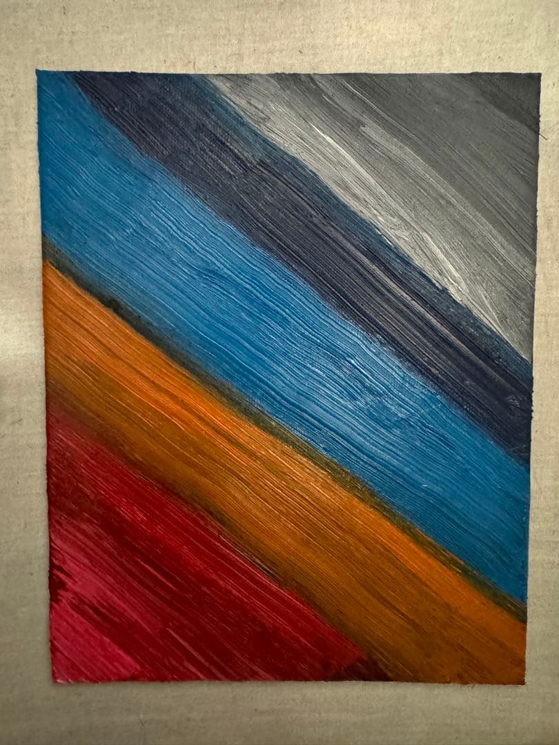 油絵抽象画 赤・オレンジ・青・灰色