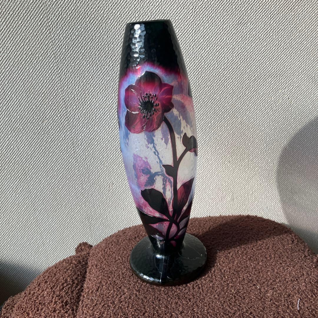 Y*E様 ドーム・ナンシー　花のデザイン ガラス花瓶 黒紫