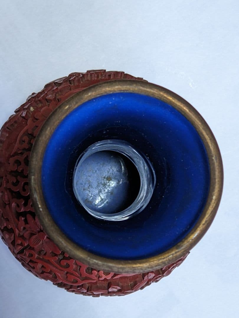 ♦中国古玩 古美術品 堆朱彫漆天球瓶 漆芸 花器飾り 置物 血赤色骨董品レア物