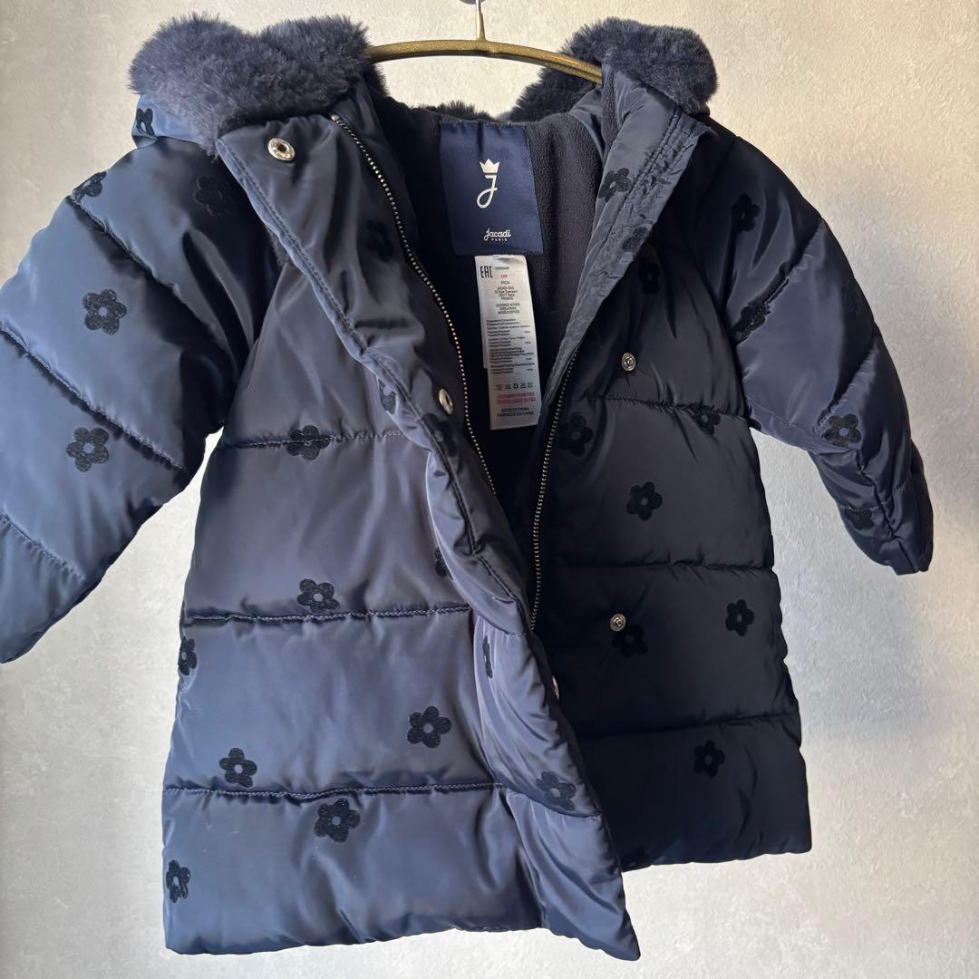 jacadi ネイビー 花柄ダウンコート 88cm