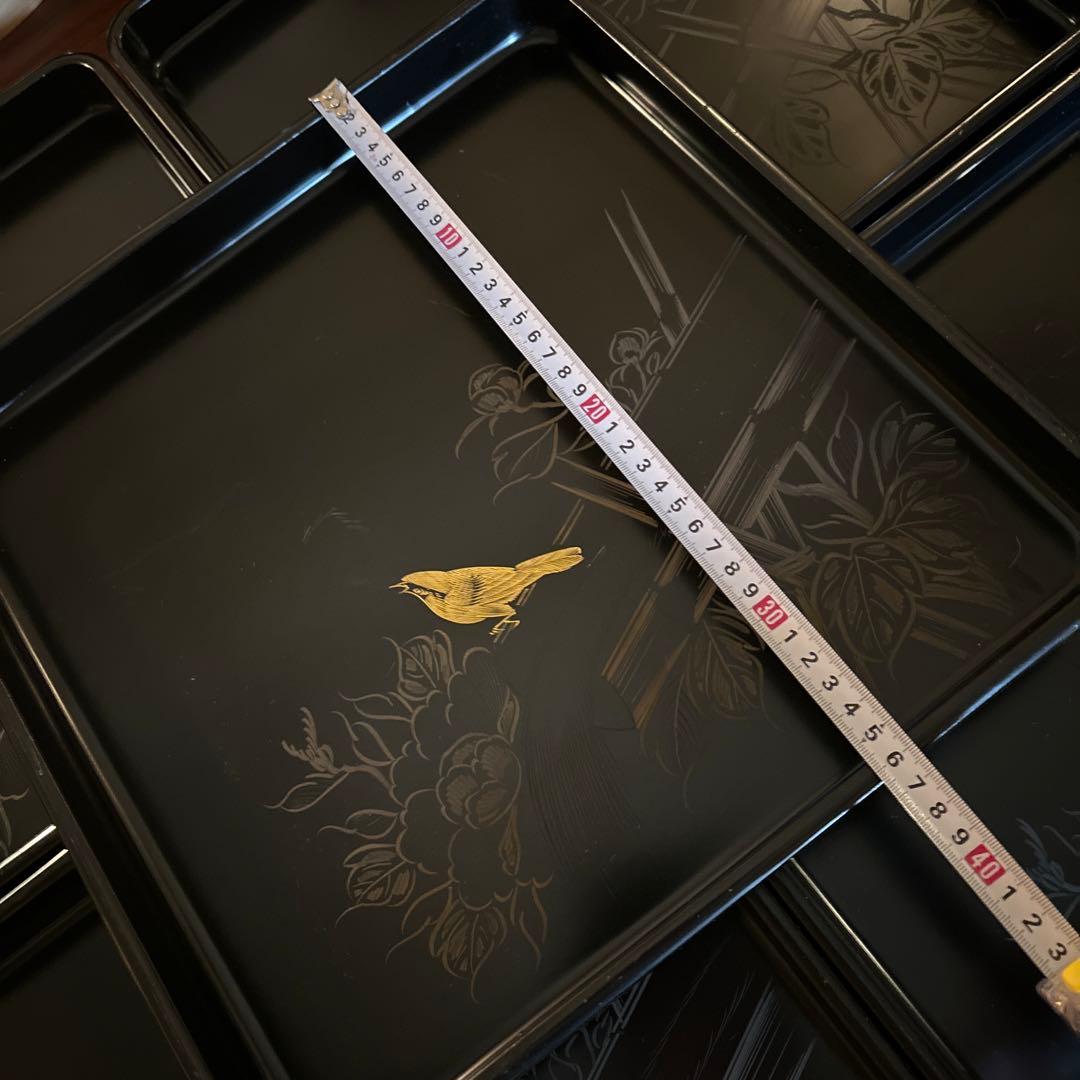 本堅地請合　漆　沈金　お盆×5