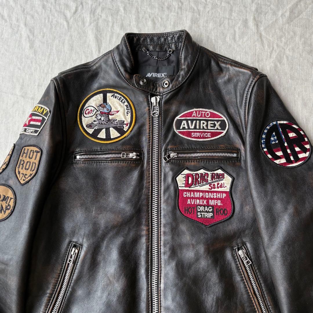 AVIREX エイジド スタンド シングルライダース　カスタム 羊革 茶芯 M