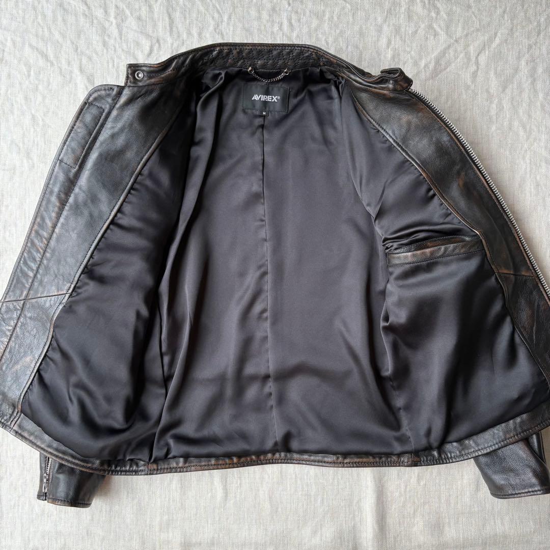 AVIREX エイジド スタンド シングルライダース　カスタム 羊革 茶芯 M