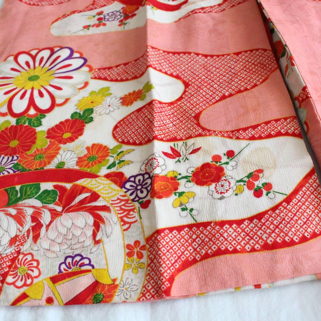 七五三 7歳 女の子 子供 アンティーク 着物 帯 ビーズバッグ セット