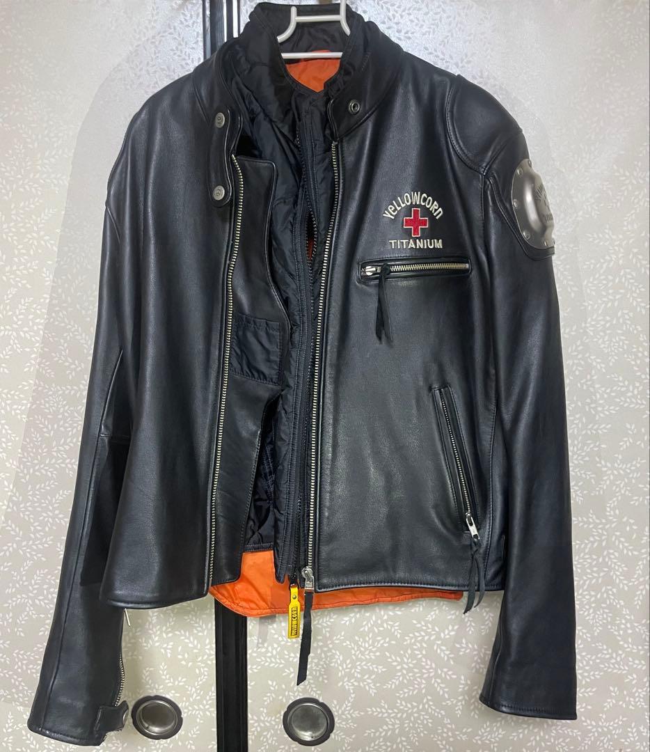 美品YELLOWCORN ブラックレザー シングルライダースジャケット セット