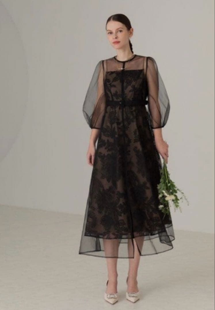 LEJA Aラインドレスワンピース　ブラック　結婚式お呼ばれドレス　低身長可